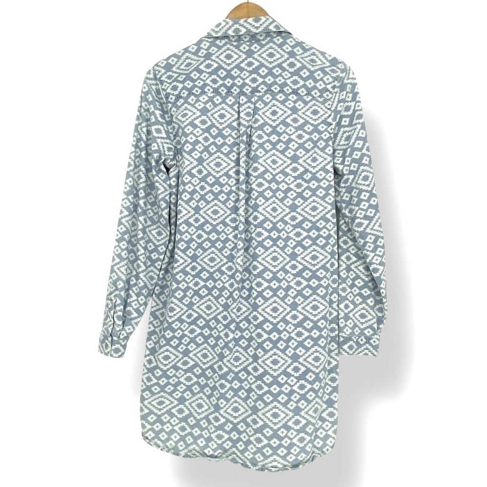 Lucky Brand Southwest Pattern Blue White Button Down LS Women's Dress, Medium - Picture 3 of 13